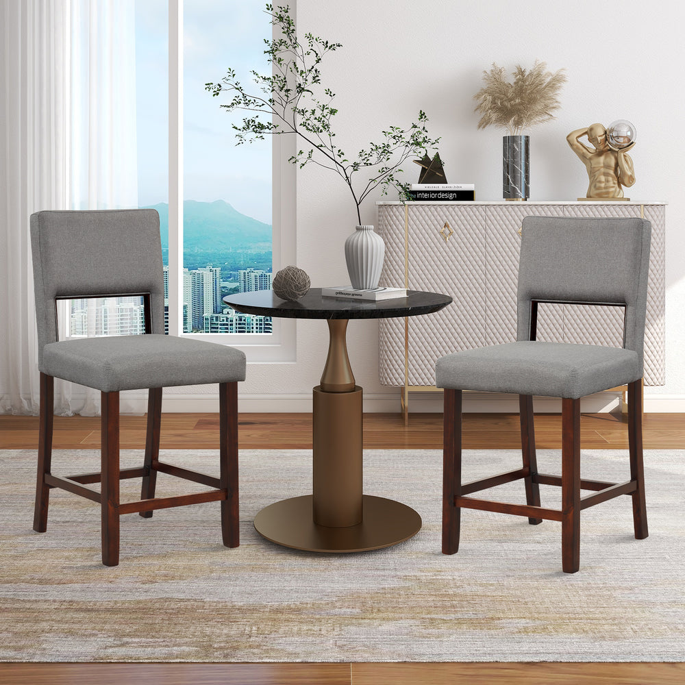 2 Piece Bar Chair Set with Hollowed Back and Rubber Wood Legs-Gray - Gallery View 1 of 8