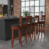 Set of 2 brown bar stools with PU upholstered seats, featuring a 360° swivel design, perfect for kitchen or cafe use.