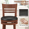 Brown bar stool with thickened PU upholstered seat, soft sponge filling, and solid rubber wood construction for kitchen.