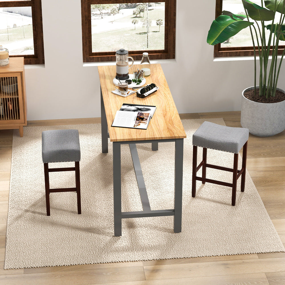 Set of 2 25 Inch Bar Stool with Curved Seat Cushions-Gray - Gallery View 1 of 10
