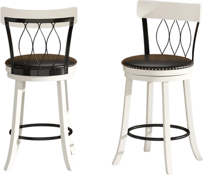 Costway Set of 2 Swivel Bar Stools Tufted Rivets Rubber Wood Frame 26