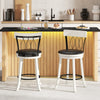 Set of 2 Bar Stools Swivel Bar Chairs with Footrest Rubber Wood Frame and Tufted Rivets-26 inches - Gallery View 1 of 10