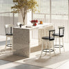 Set of 2 swivel bar stools with rubber wood frame, tufted rivets, and padded seats for modern bar areas.