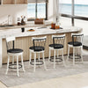Set of 2 swivel bar stools with rubber wood frame, tufted rivets, and padded seats for modern kitchen or bar areas.