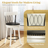 Set of 2 swivel bar stools with rubber wood frame, tufted rivets, and 360° swivel seat for modern living spaces.