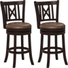 Set of 2 swivel bar stools with footrest, featuring a hollowed backrest and thick padding for comfort.