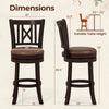 Set of 2 swivel bar stools with a hollowed backrest, 26-inch height, and rubber wood frame for kitchen or dining use.
