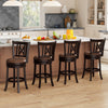 Set of 2 swivel bar stools with brown padded seats and rubber wood frames, perfect for kitchen or dining areas.