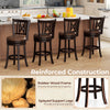 Set of 2 swivel bar stools with rubber wood frame, padded seat, and hollowed backrest for kitchen or dining use.
