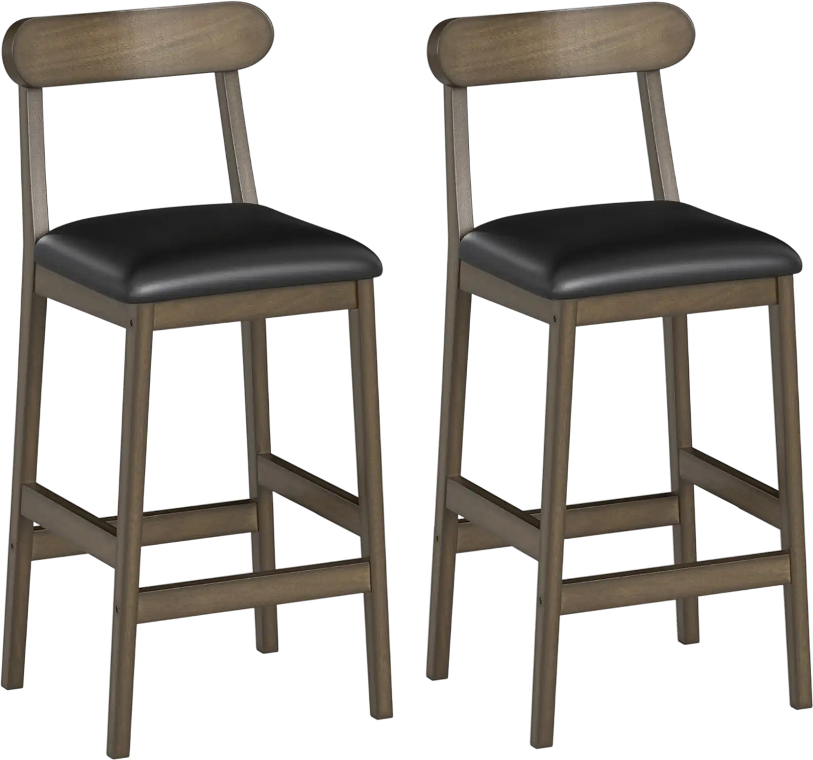 Costway Set of 2 Upholstered Bar Stools with Rubber Wood Legs Footrests 71686793 New