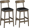 Set of 2 bar stools with rubber wood legs, padded seats, and curved backs, ideal for kitchen or dining room use.