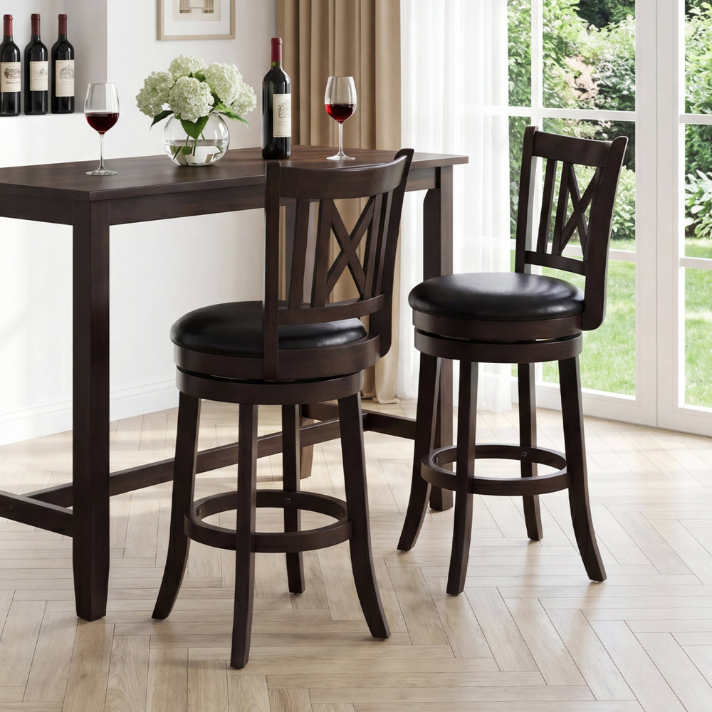 Set of 2 Bar Stools Swivel Bar Chairs with Hollowed Backrest and Footrest-26 inches - Gallery View 1 of 8