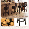 Set of 2 swivel bar stools with rubber wood frame, breathable upholstery, and splayed support legs for enhanced stability.