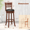 360° swivel bar stool with brown PU upholstered seat, solid rubber wood, ideal for kitchen or pub use. Dimensions.