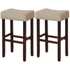 Backless bar stool set with beige upholstered seats and solid rubber wood legs, ideal for kitchen or dining areas.