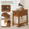 Contemporary side end table with drawer, natural wood finish, ideal for compact spaces in living room or bedroom.