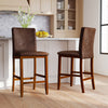 Set of 2 walnut counter barstools with rubberwood legs and upholstered seats, ideal for kitchens and dining areas.