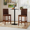 Set of 2 walnut counter barstools with rubberwood legs, upholstered seats, and ergonomic design for kitchen or dining.