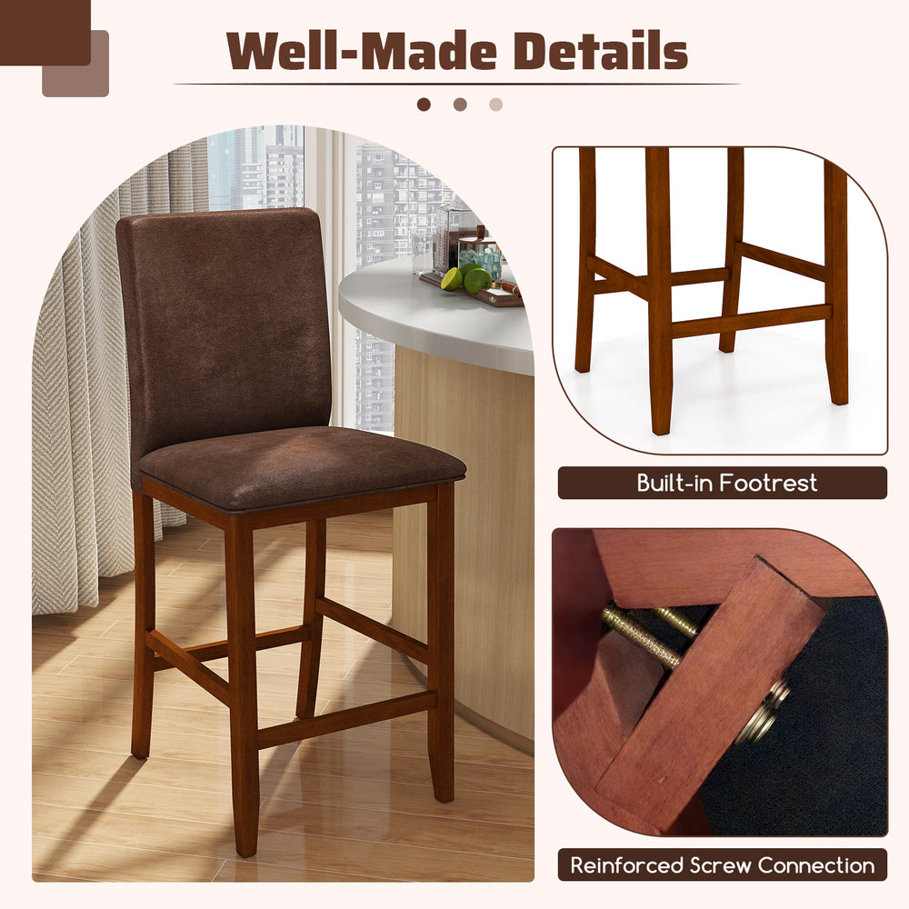 Counter barstool with upholstered seat and rubberwood legs, featuring a built-in footrest for kitchen or dining room.