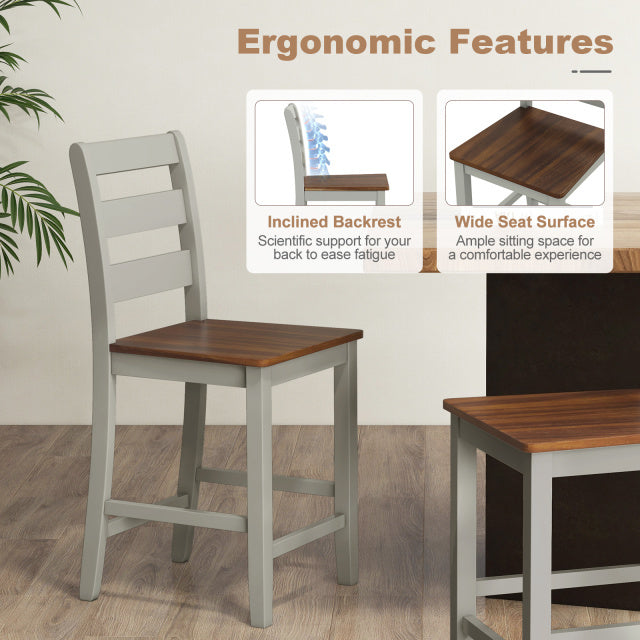 Counter bar stool set in gray features an inclined backrest and wide seat for comfort, perfect for kitchen islands or home bars.