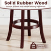 Solid rubber wood base of a counter height swivel barstool, offering stability and a 355 lbs weight capacity for dining.