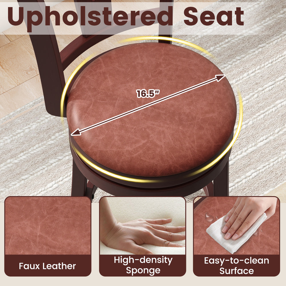 Close-up of a 16.5" diameter faux leather seat with high-density sponge, ideal for counter height barstools.