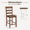 Counter height bar stool dimensions with a solid rubber wood frame, featuring a curved backrest and footrest for comfort.
