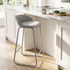 Counter height bar stool with curved backrest and metal frame, featuring a comfortable 15" wide seat cushion for support.