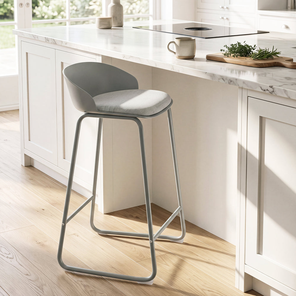 Set of 2 Counter Height Bar Stools with Curved Backrest and Metal Frame for Kitchen Dining-Gray - Gallery View 1 of 10