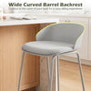 Counter height bar stool with a curved backrest and metal frame, featuring a wide seat cushion for comfort and support.