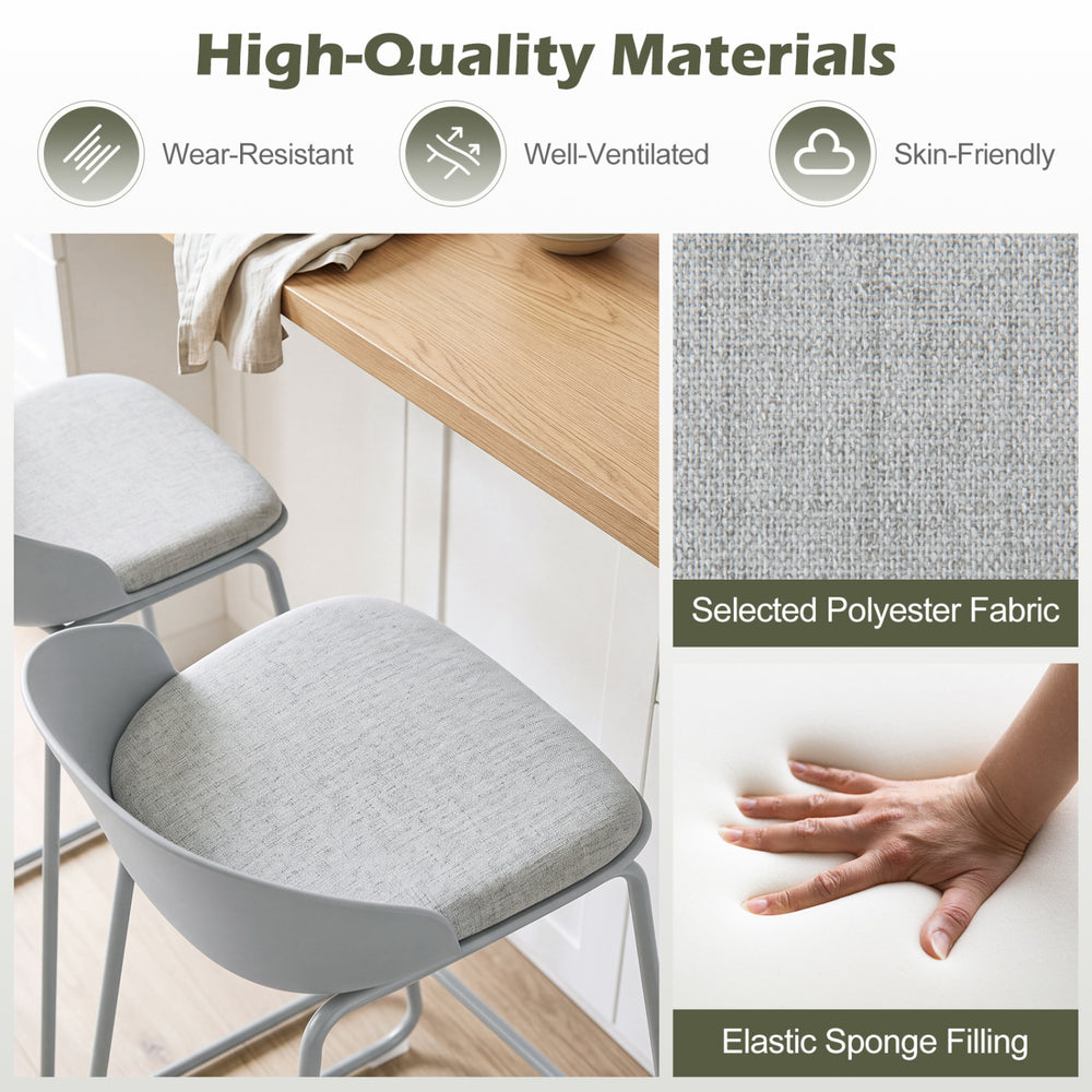 Close-up of the counter height bar stool's wear-resistant polyester fabric and elastic sponge filling for comfort.