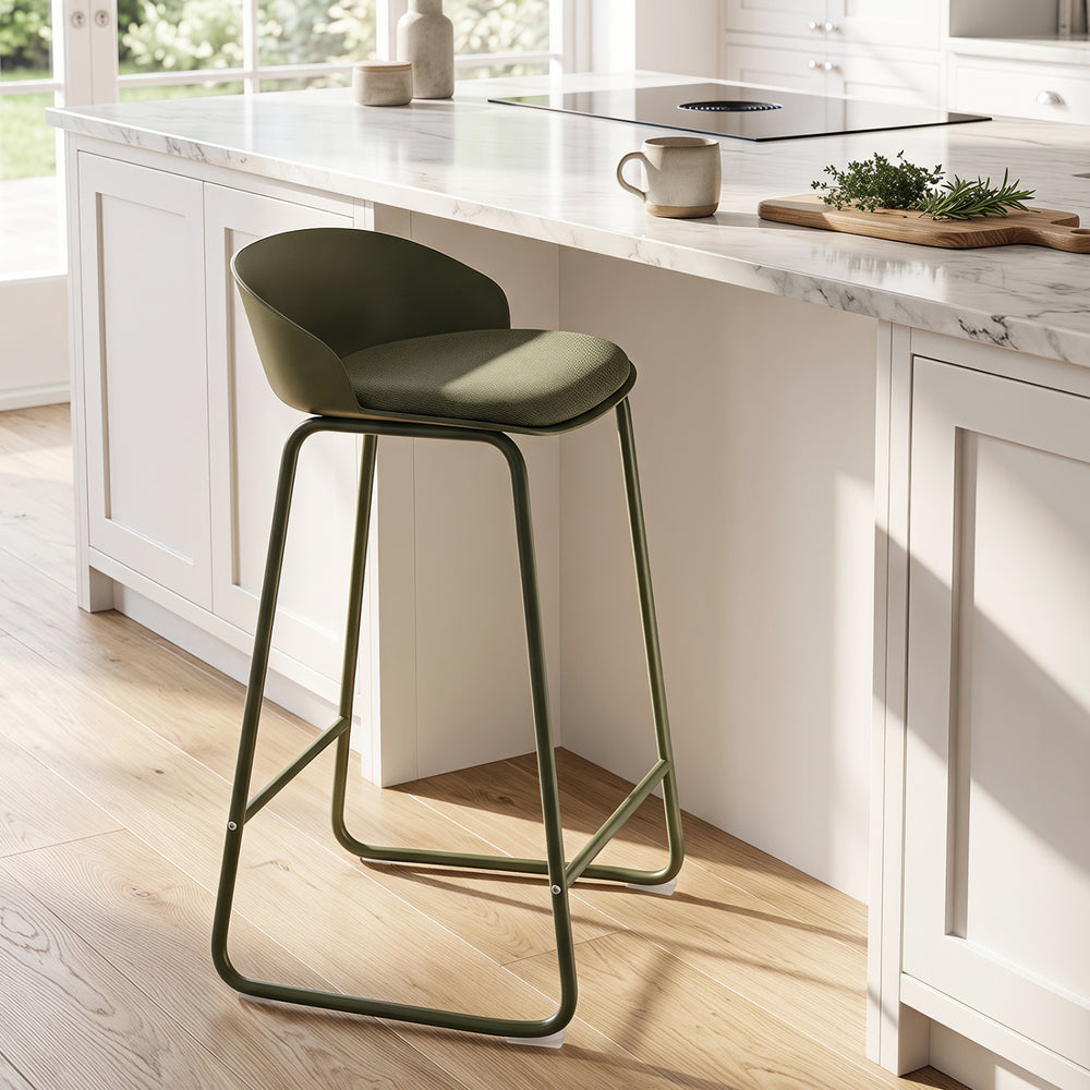 Set of 2 Counter Height Bar Stools with Curved Backrest and Metal Frame for Kitchen Dining-Green - Gallery View 1 of 10