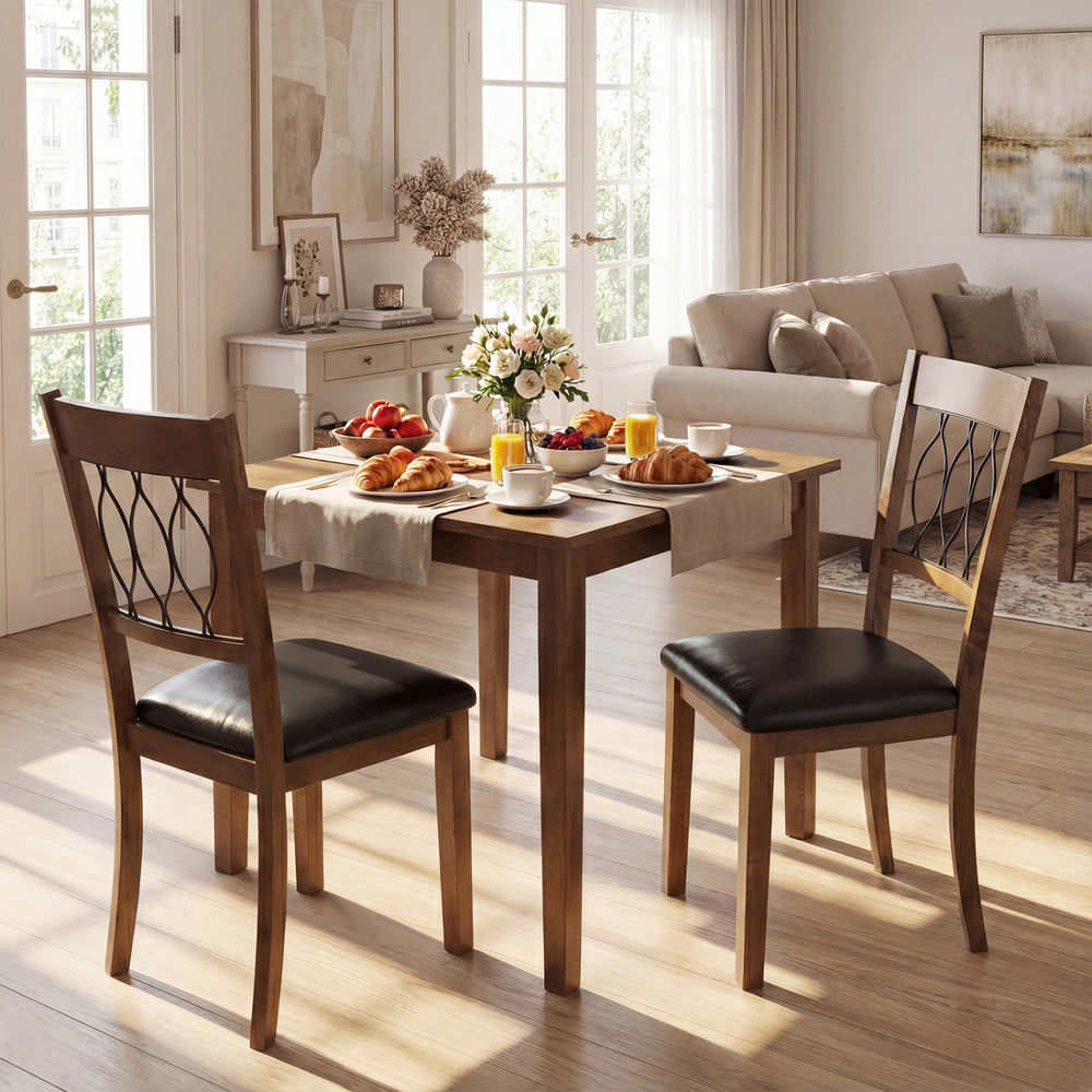 Set of 2 Dining Chair Fabric/Faux Leather Upholstered with Padded Seat-Walnut - Gallery View 1 of 9