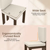 Wide seat and ergonomically curved back of a wooden dining chair set, crafted from rubber wood for lasting comfort.