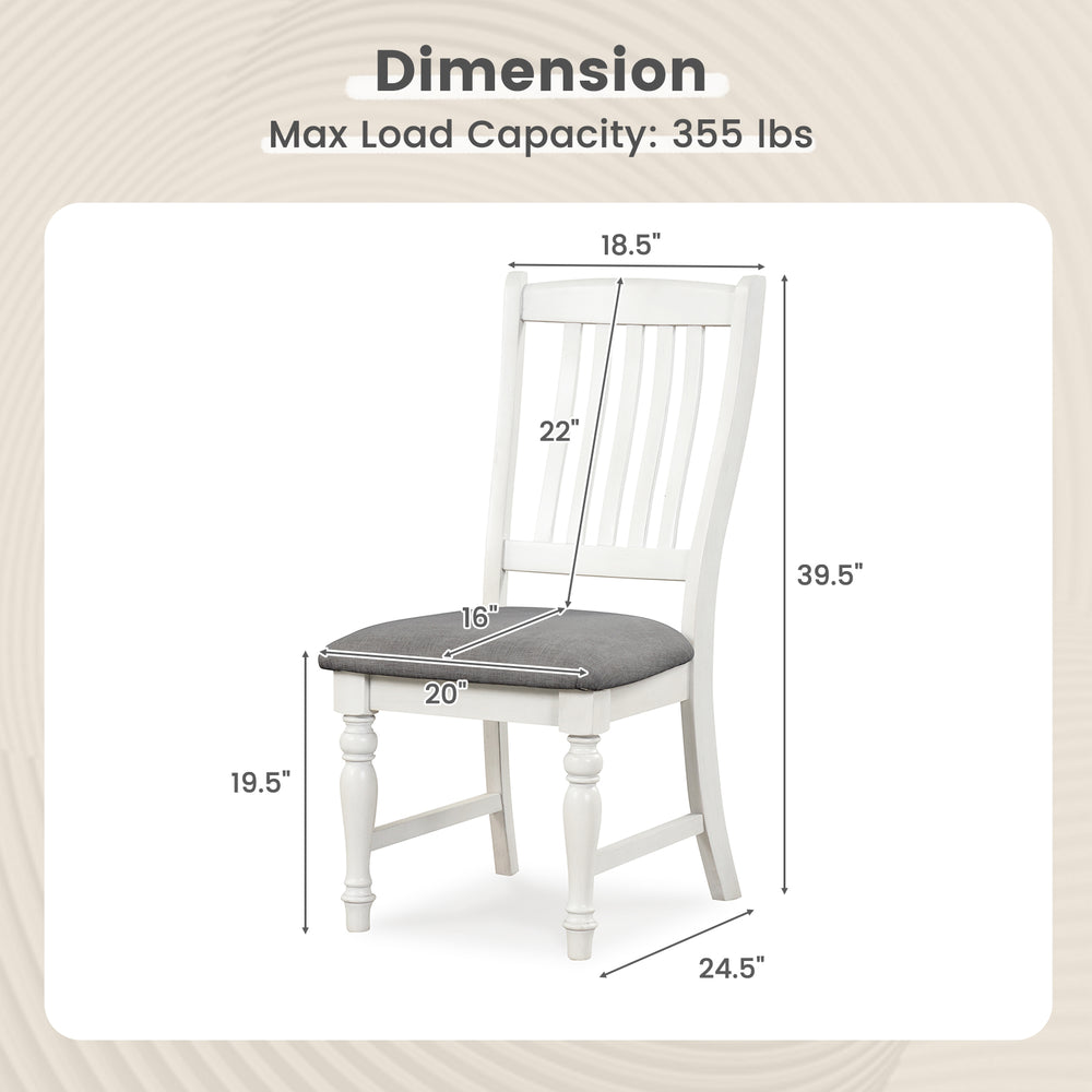 White dining chair with solid wood legs, thick cushion, and anti-slip foot pads, designed for comfort and stability.