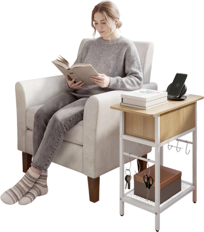 Costway Set of 2 End Tables with Charging Station Hidden Compartment 81320350 New