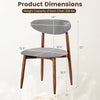 Dimensions of a gray fabric upholstered dining chair with curved back, solid rubber wood legs, and 330 lbs weight capacity.