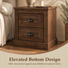 Farmhouse nightstand in brown with two drawers, featuring a stable base and vintage handles for bedroom or living room use.