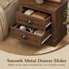 Brown farmhouse nightstand featuring two drawers with smooth metal slides, perfect for bedside storage and decor.
