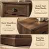 Farmhouse nightstand in brown with two drawers, vintage handles, and non-slip foot pads for stable bedside storage.