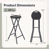 Folding bar stool dimensions showing a 27.5" height, HDPE seat, and sturdy powder-coated metal frame for kitchen use.