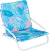 Folding beach chair with sponge padded seat in vibrant colors, perfect for camping and outdoor relaxation.