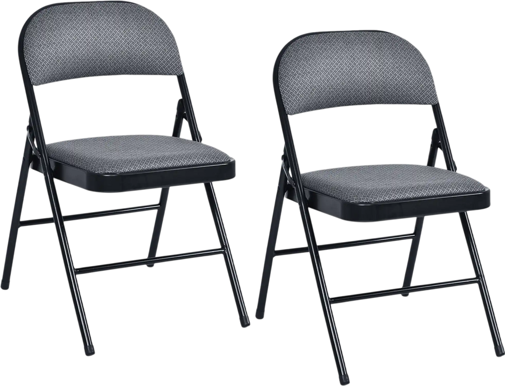 Set of 2 folding chairs with upholstered seats and fabric backrests, ideal for dining or meetings, featuring a durable.