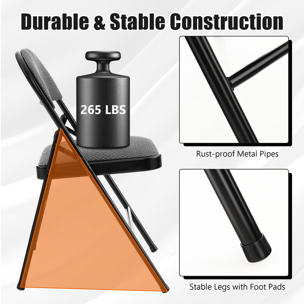 Folding chair set with upholstered seat, stable construction, and anti-slip foot pads for versatile use in dining or.