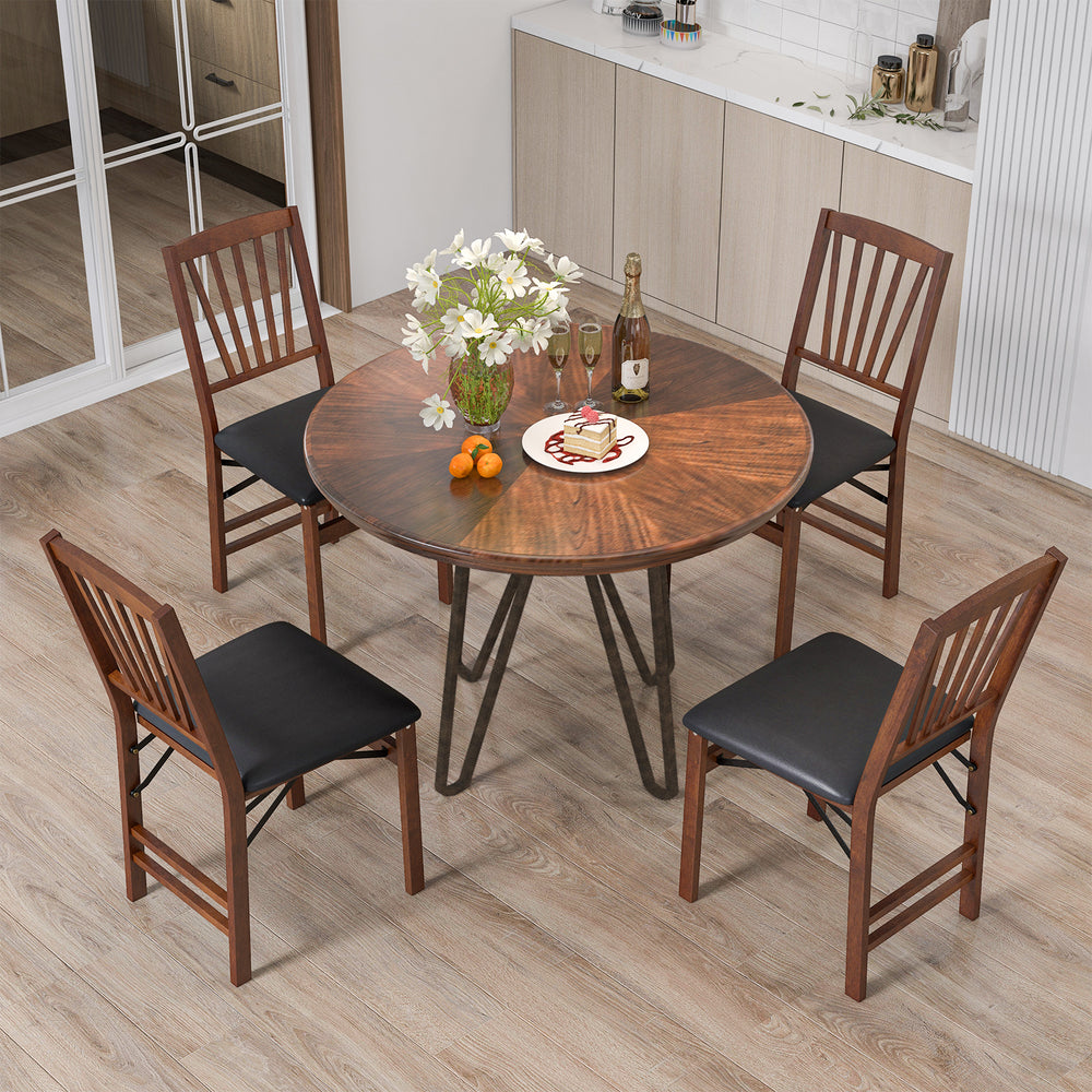 Set of 2 folding chairs with padded seats and rubber wood frames, perfect for dining or casual gatherings.