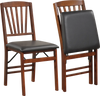 Set of 2 brown folding chairs with padded seats, rubber wood frame, and high backrest for comfort and stability.