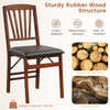 Folding chair with padded seat and rubber wood frame in brown, featuring a sturdy design and easy-to-maintain materials.