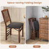 Set of 2 brown folding chairs with padded seats, showcasing space-saving design and sturdy rubber wood frame.