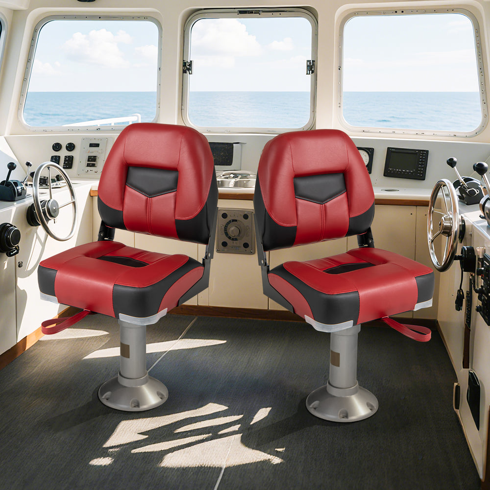 Set of 2 Folding Low Back Fishing Boat Seats with Stainless Steel Screws-Red - Gallery View 1 of 10