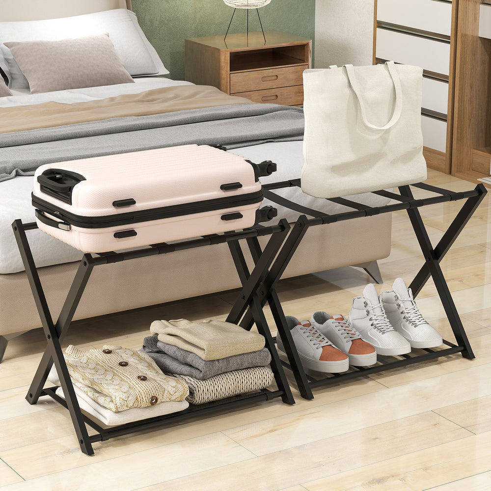 Set of 2 Folding Metal Luggage Rack Suitcase-Black - Gallery View 1 of 11